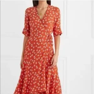Ganni | Dresses | Ganni Red Floral Wrap Dress | Poshmark